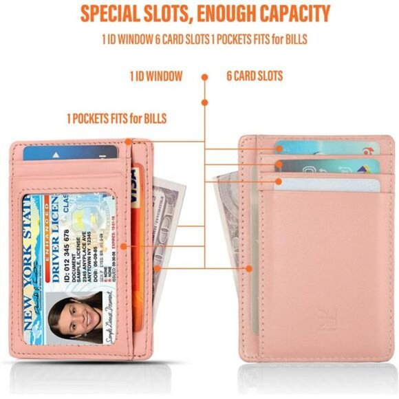 Slim RFID Wallet for Women Leather Minimalist Card Holder Front Pocket Purse - Picture 4 of 7